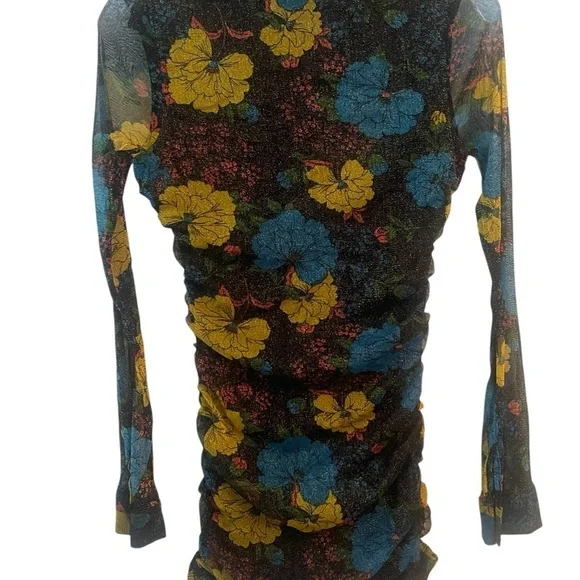 Urban Outfitters Metallic Mesh Mini Dress Small Whimsygoth Y2K Floral Cinched - Picture 4 of 8